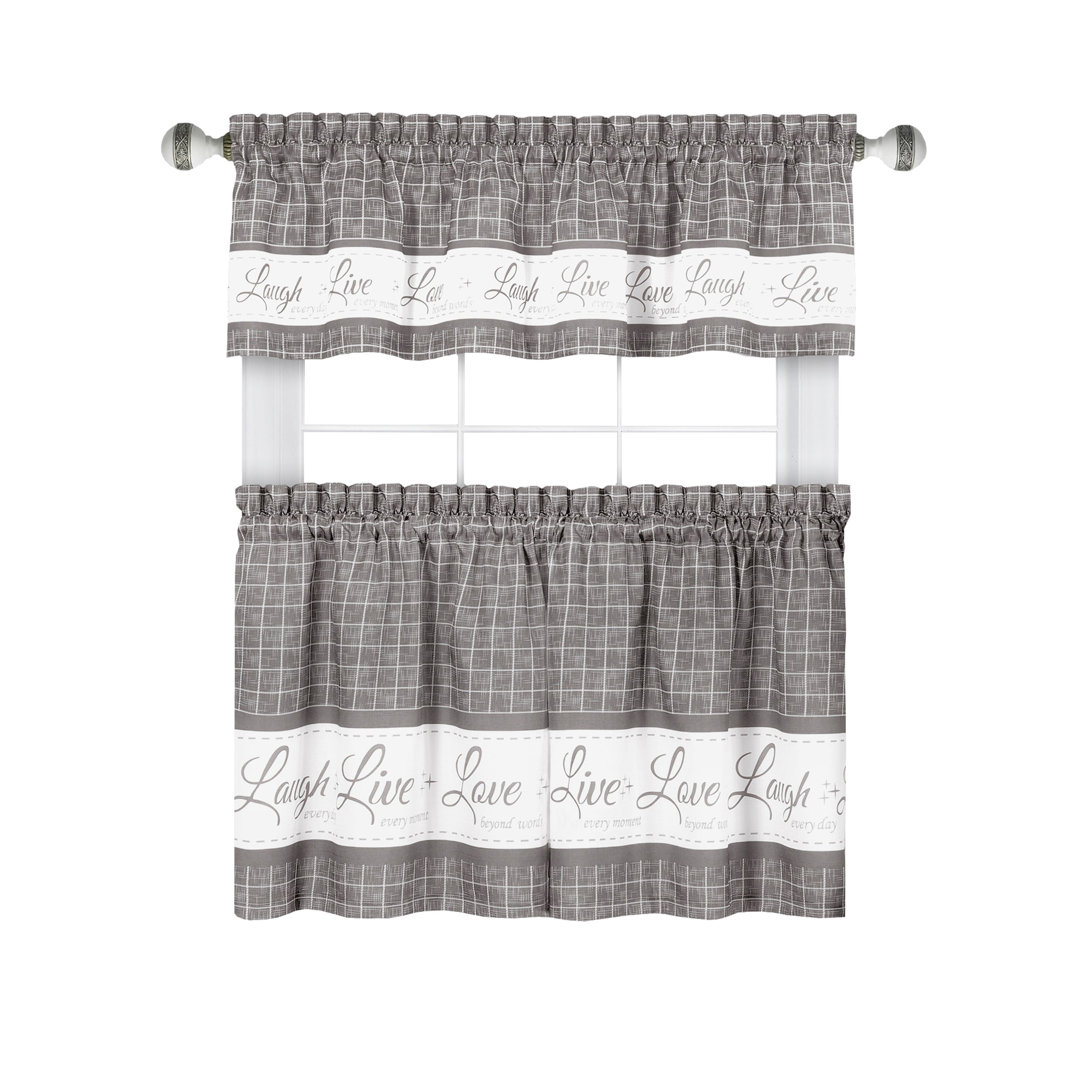 Window Curtain Tier Pair and Valance Set - Grey - 58x36 -  LiveLoveLaugh