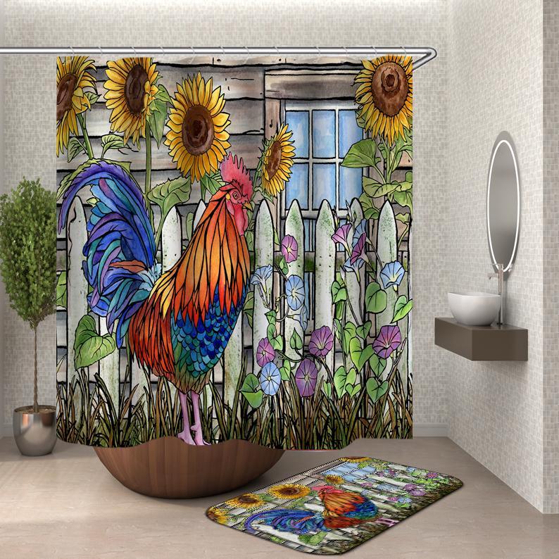 Sunflowers And Rooster Painting Bathroom Panel