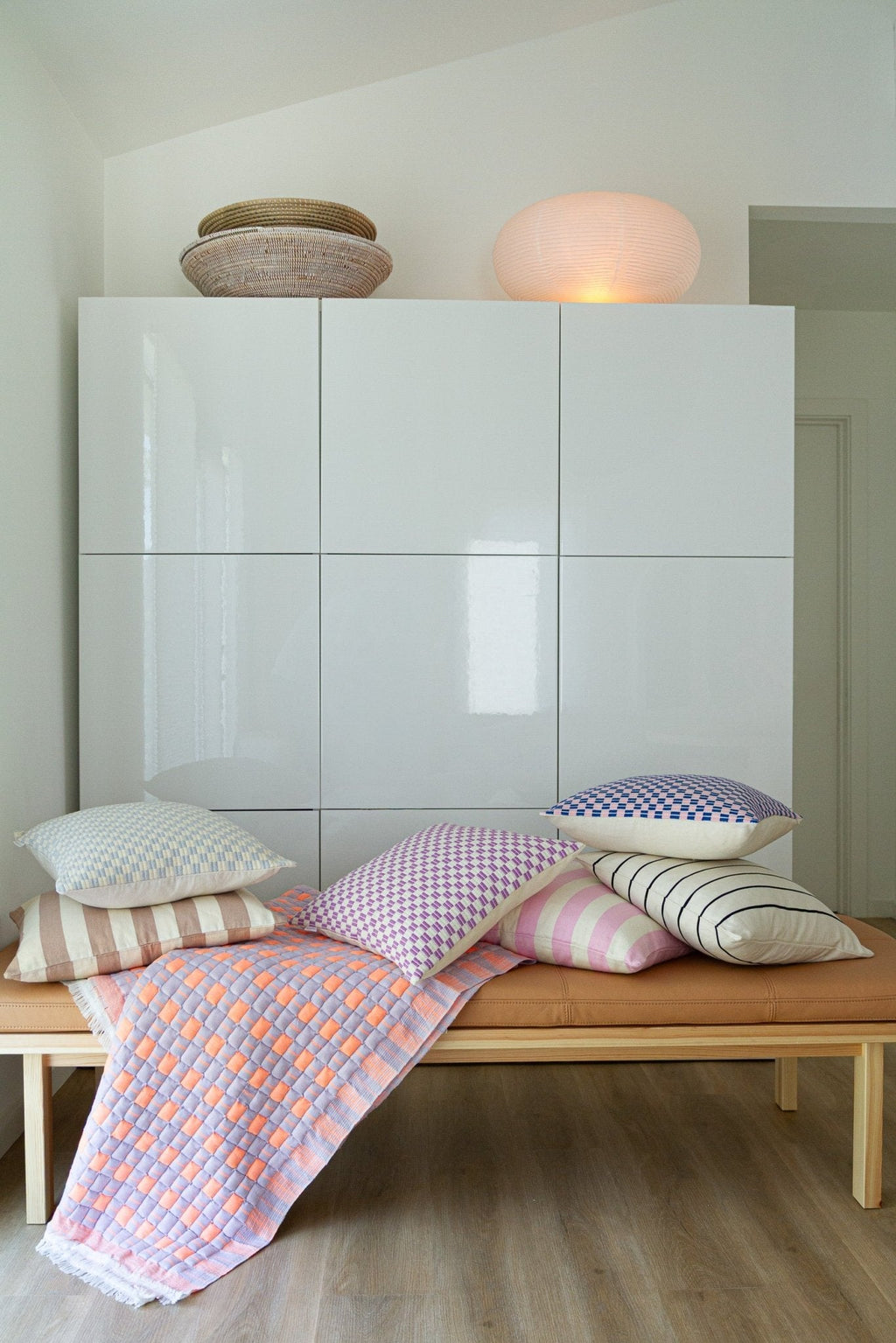 Backordered: Quilted Sujani Throw Blanket - Pastel Lilac and Neon Orange
