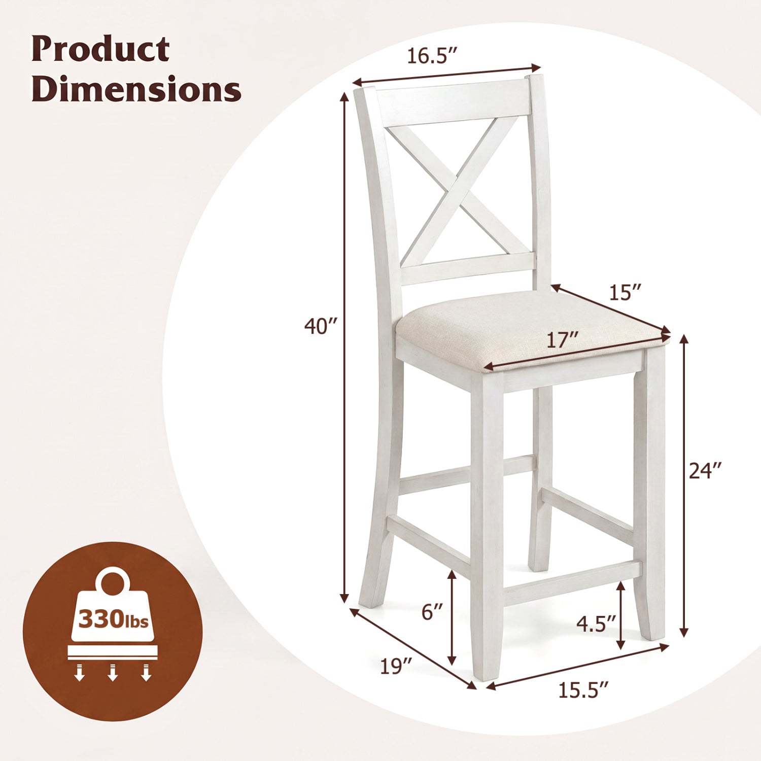 Counter Height Bar Stools with Cushion and Footrest