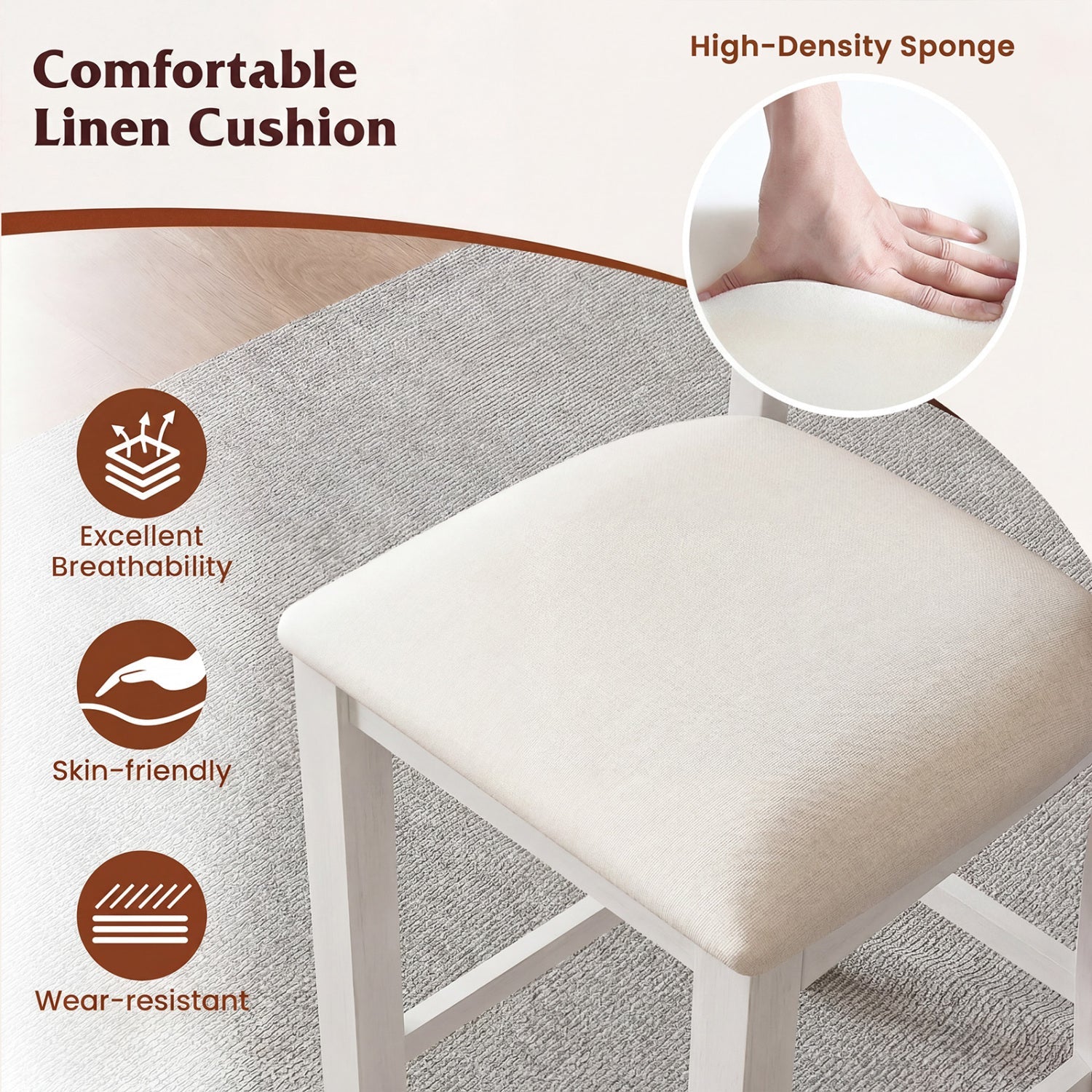 Counter Height Bar Stools with Cushion and Footrest