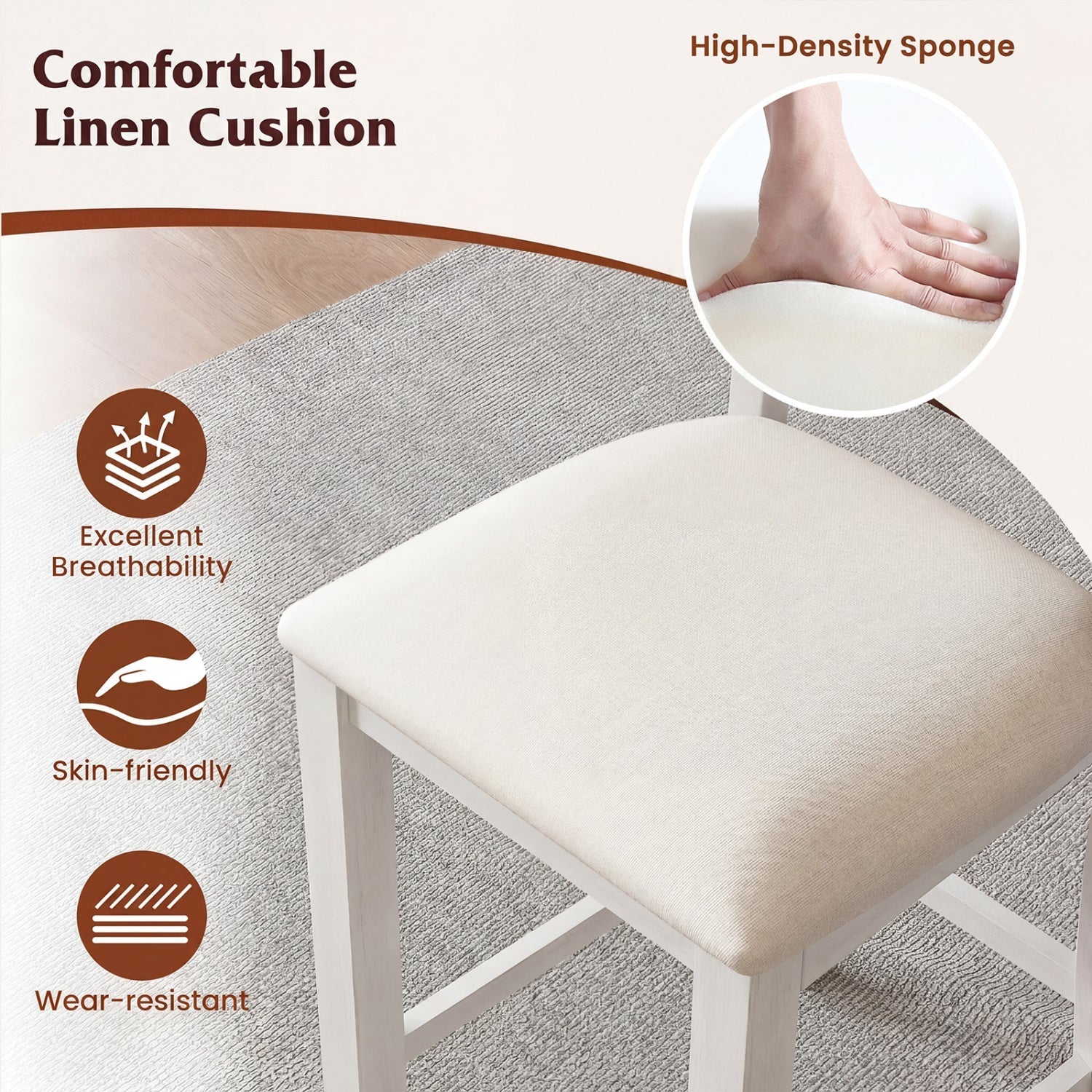 Counter Height Bar Stools with Cushion and Footrest