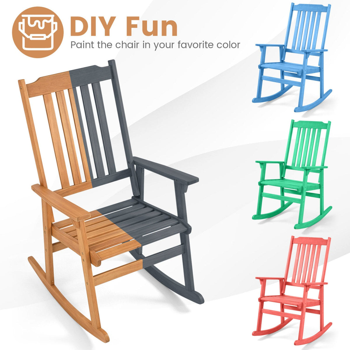Acacia Wood Rocking Chair with High Back for Patio