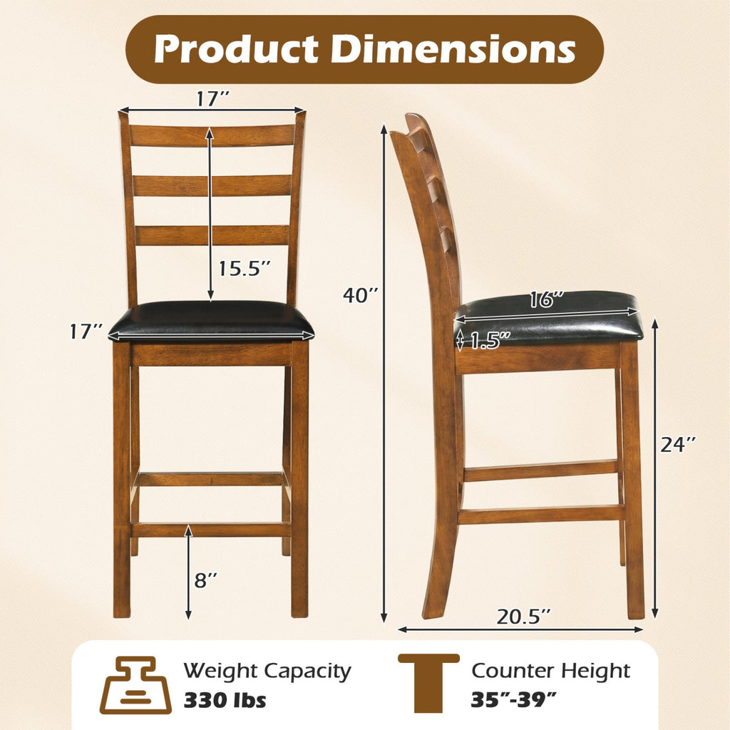 Rubber Wood Ladder Back Bar Stools Set of 2 24inch Counter Height Kitchen Island High Chairs