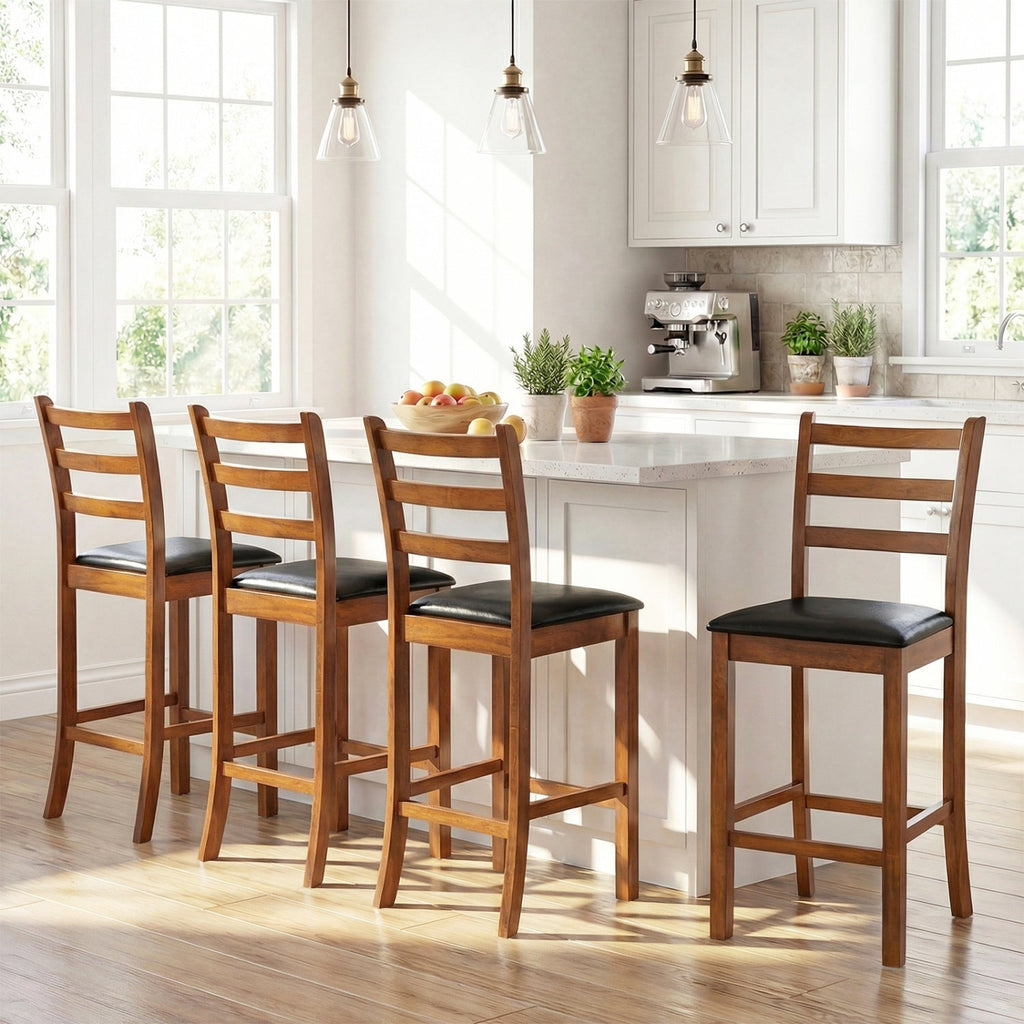 Rubber Wood Ladder Back Bar Stools Set of 2 24inch Counter Height Kitchen Island High Chairs