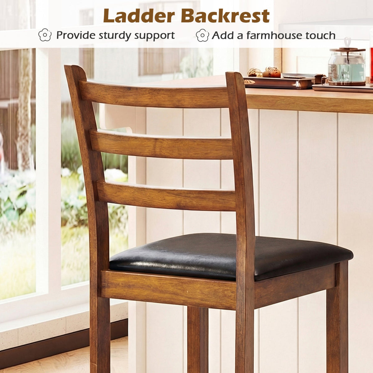 Rubber Wood Ladder Back Bar Stools Set of 2 24inch Counter Height Kitchen Island High Chairs
