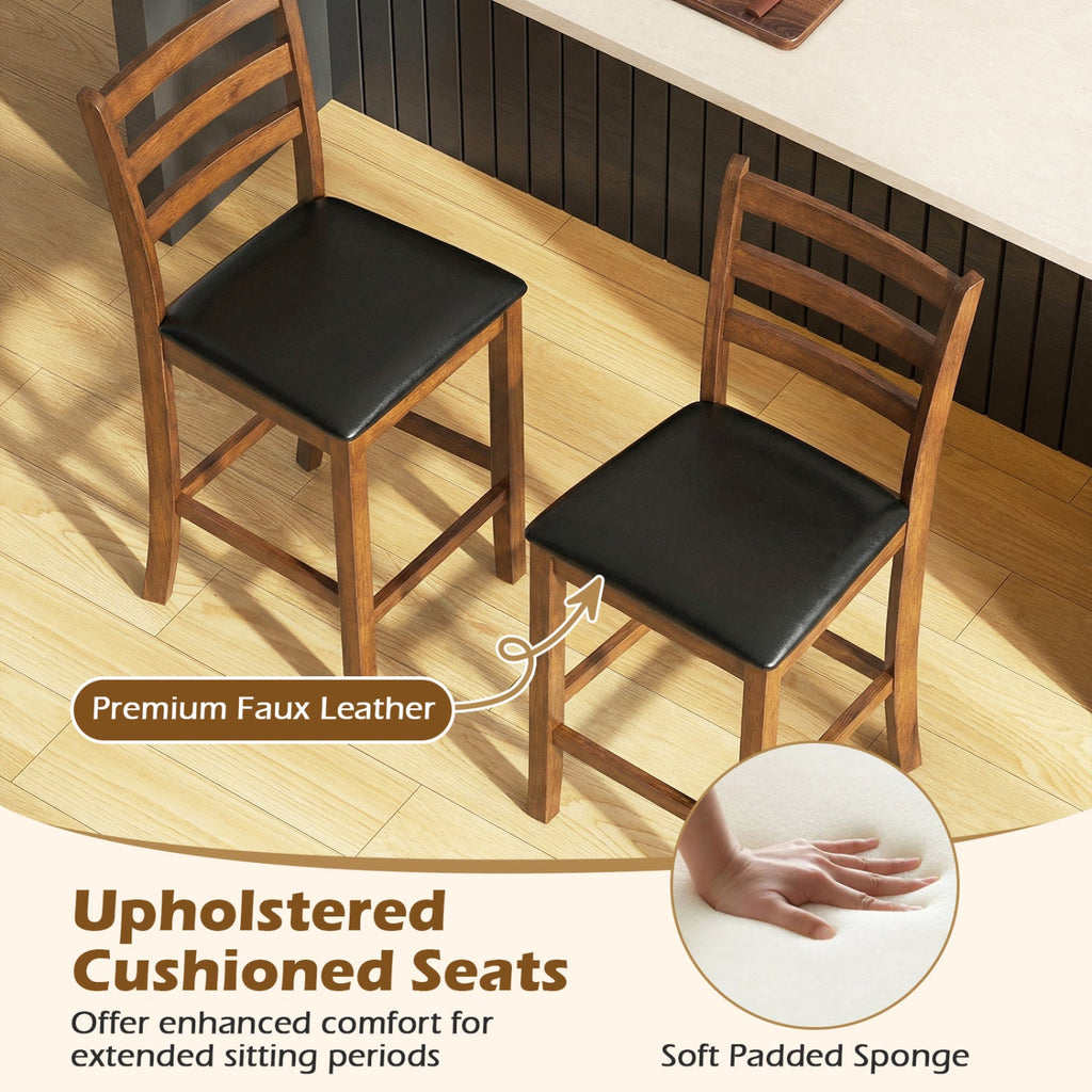 Rubber Wood Ladder Back Bar Stools Set of 2 24inch Counter Height Kitchen Island High Chairs