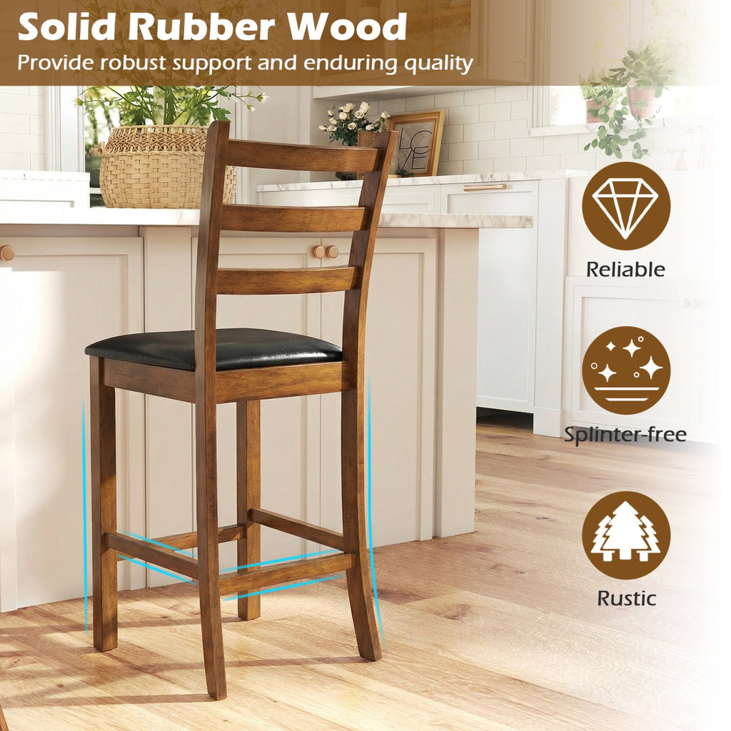 Rubber Wood Ladder Back Bar Stools Set of 2 24inch Counter Height Kitchen Island High Chairs