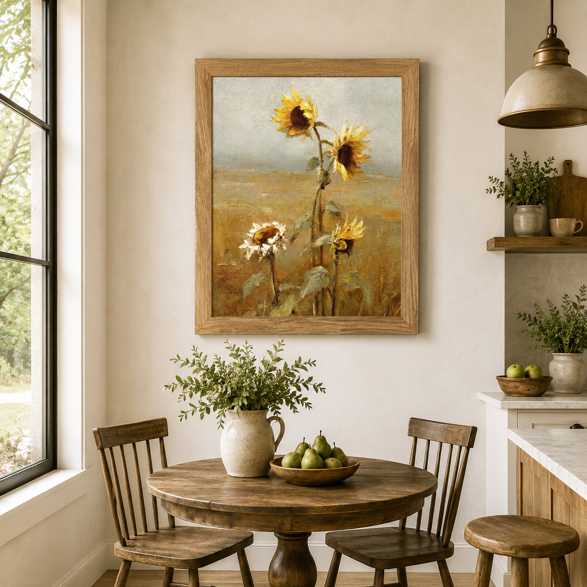 Sunflower Field Wall Art – Oil Painting Style Floral Farmhouse Portrait Decor (SB241)