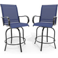 Set Of 2 All-Weather Swivel Bar Stools, 360° Rotating Outdoor Counter Height Chairs With High Back & Armrests For Deck Patio