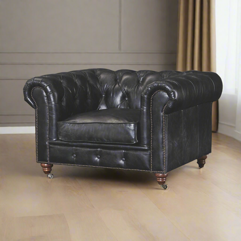 Century Chesterfield Arm Chair - Slate Leather