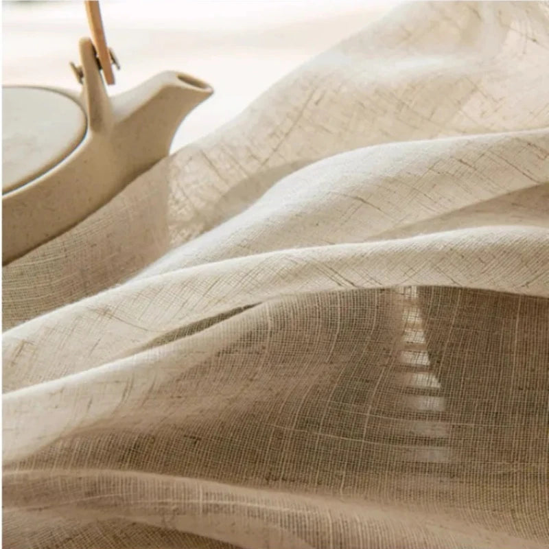 Custom Size White Tulle Beige Linen Look Sheer Curtians