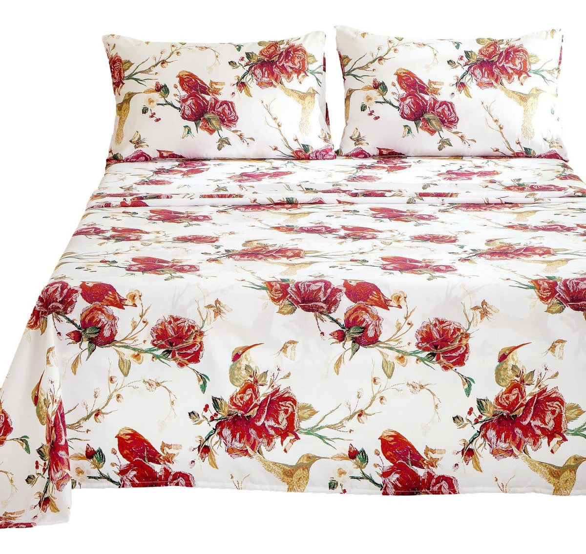 Tache Floral Hummingbirds Burgundy White Vintage Rose Garden Bed Sheet Set (SD-7676)