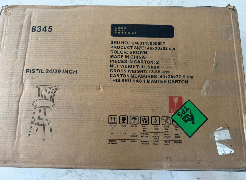Open Box FurnitureR Adjustable Classic Barstools Set of 2, Country Style Bar Chairs with Back and Footrest Swivel Counter Height Bar Stools with Inter