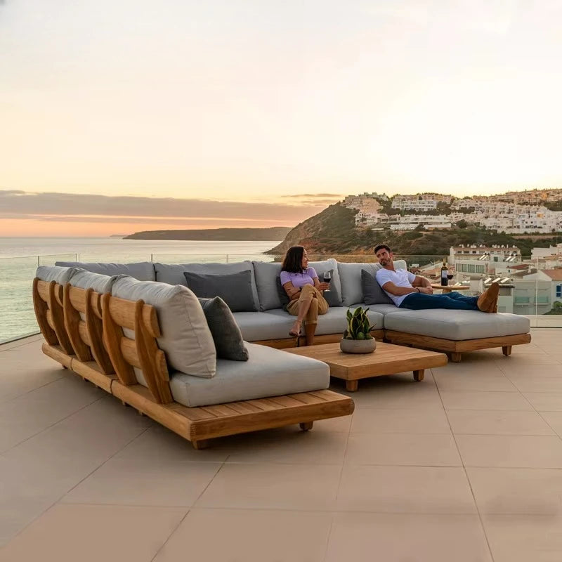 Stylish Outdoor Waterproof Teak Sofa Set