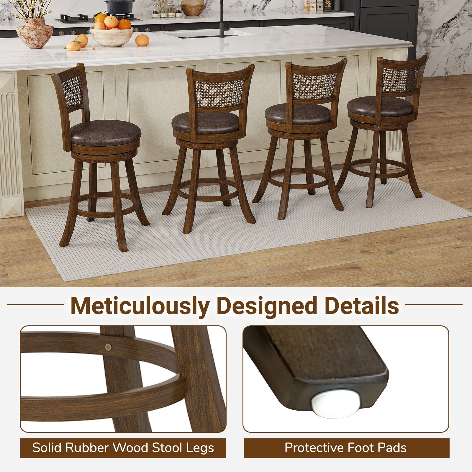 Set of 2 Bar Stools 25" Swivel Bar Chairs Leathaire Counter Height Stools-Brown