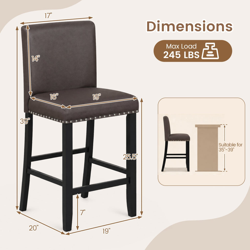 Bar Stools with Back Set of 2 - 25.5" Counter Height