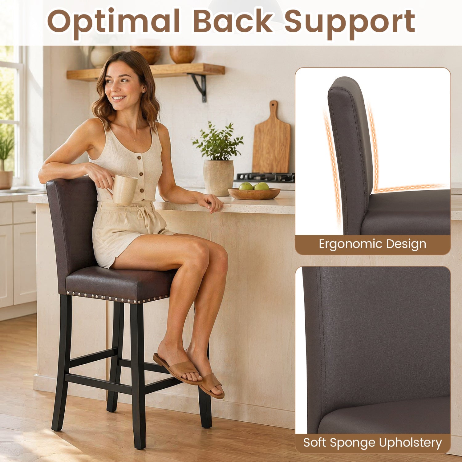 Bar Stools with Back Set of 2 - 25.5" Counter Height