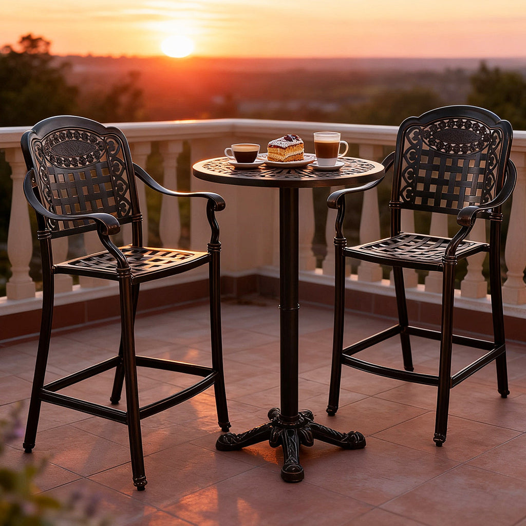 Set of 2 Outdoor Bar Stool 25.5 Inch Counter Height Cast Aluminum Bar Chairs-Copper