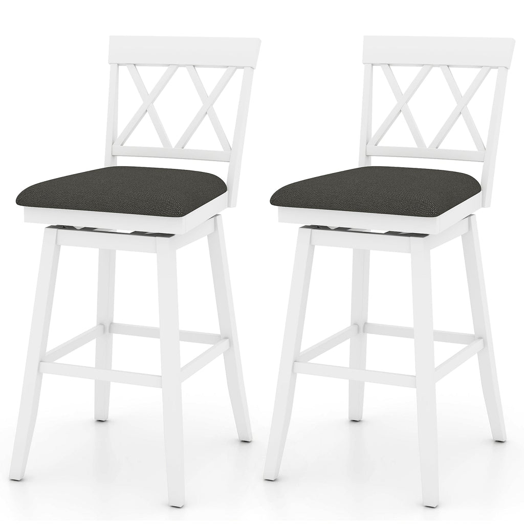 Set of 2 Swivel Bar Stools Counter Height Barstools with Backrest Upholstered Seat Cushion