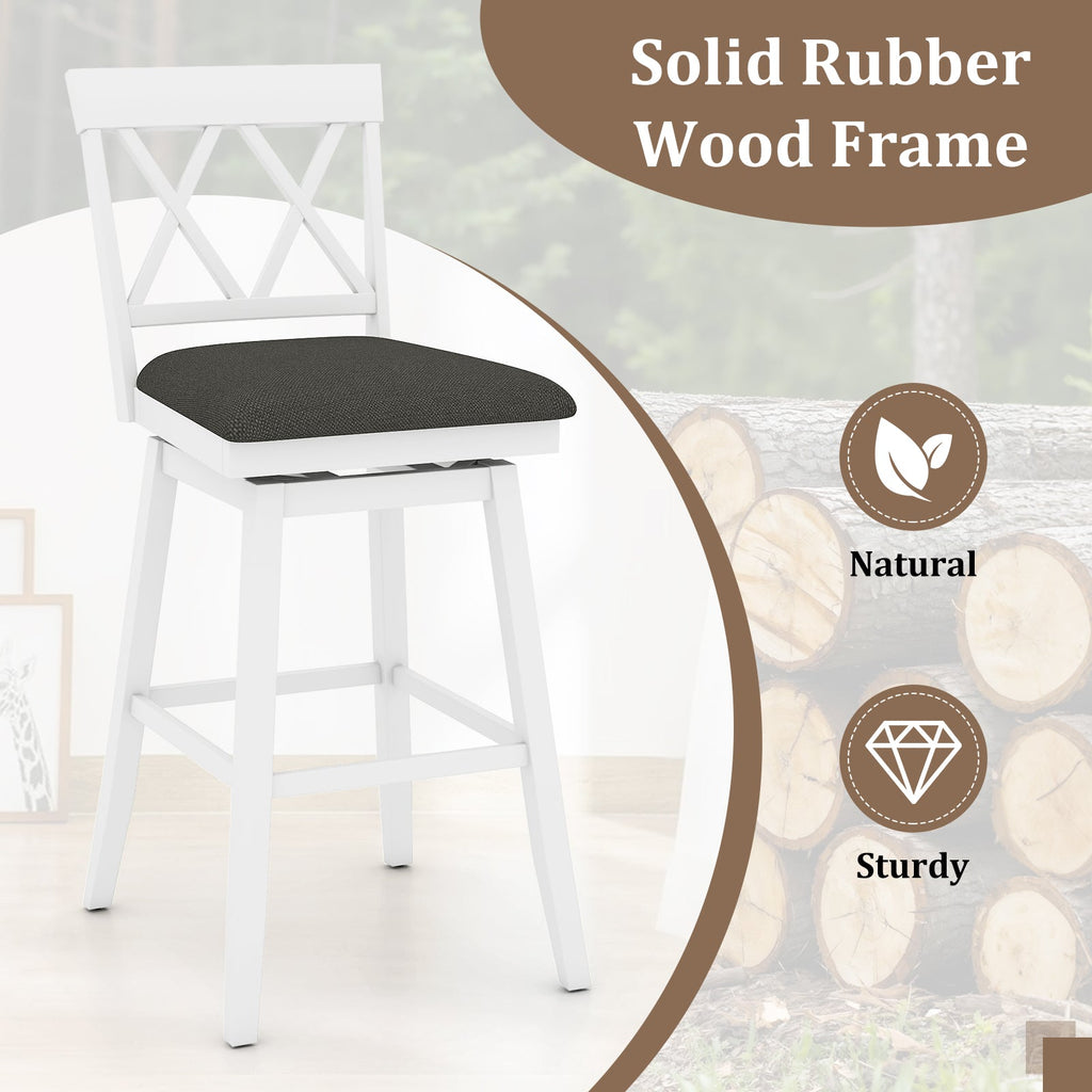 Set of 2 Swivel Bar Stools Counter Height Barstools with Backrest Upholstered Seat Cushion