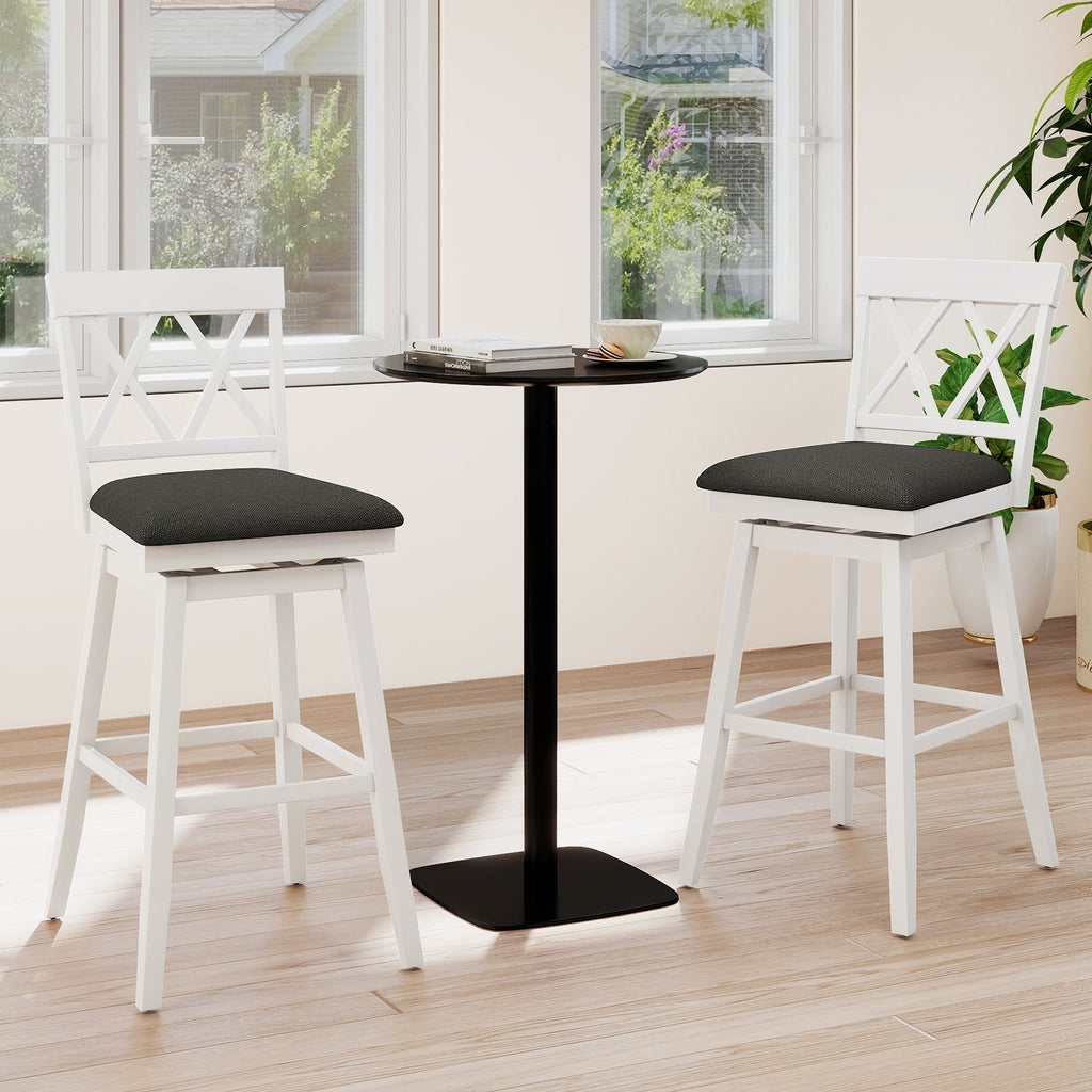 Set of 2 Swivel Bar Stools Counter Height Barstools with Backrest Upholstered Seat Cushion