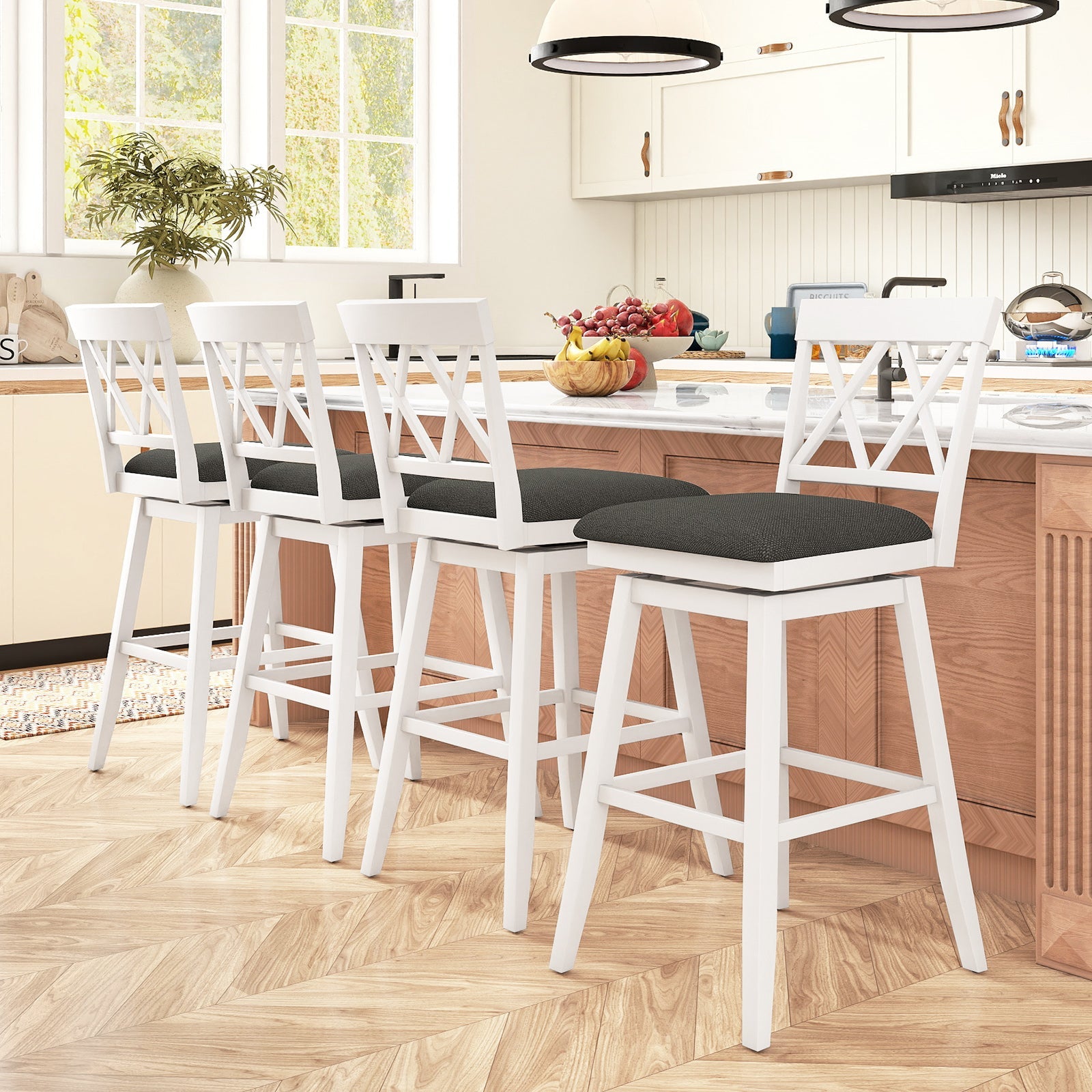 Set of 2 Swivel Bar Stools Counter Height Barstools with Backrest Upholstered Seat Cushion