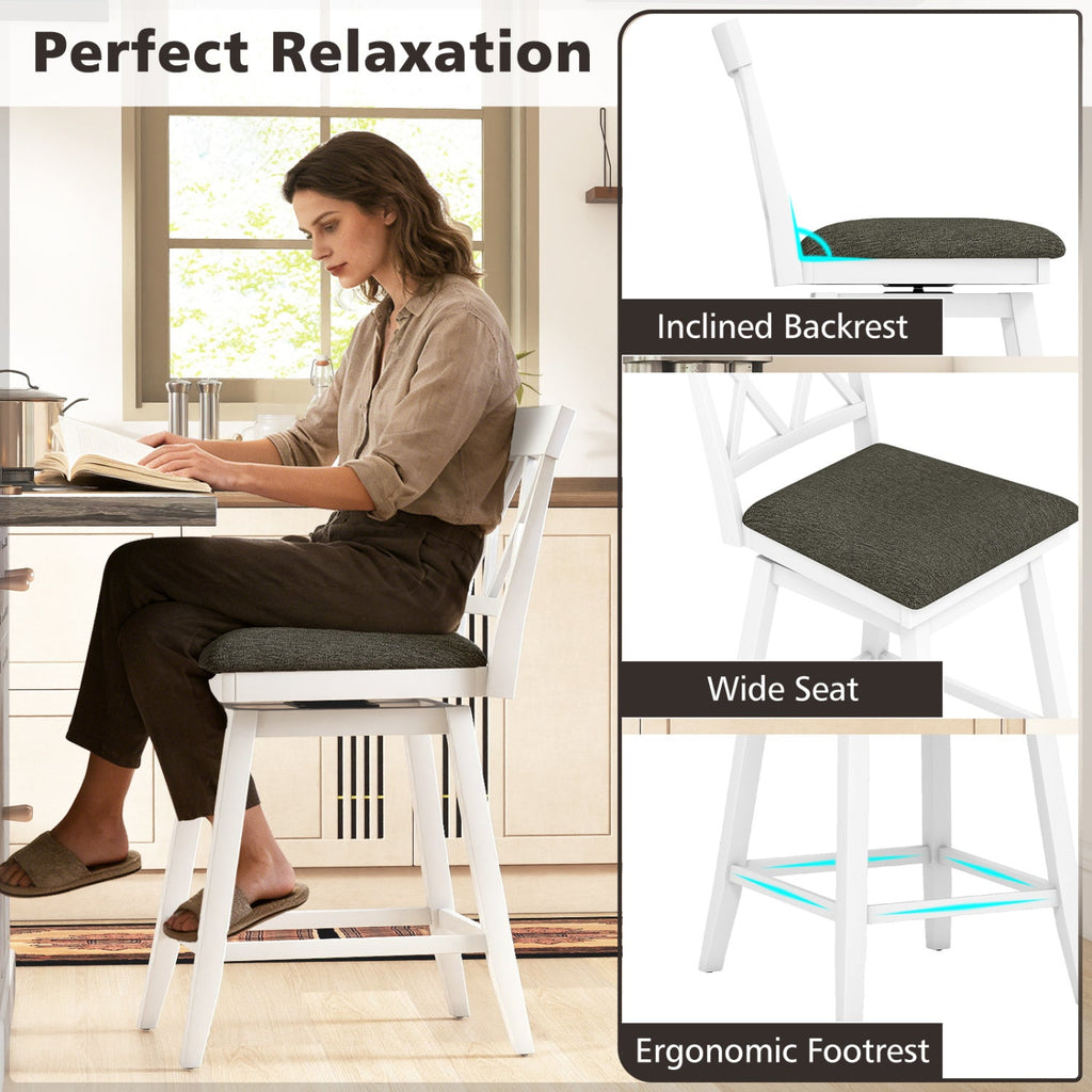 Set of 2 Swivel Bar Stools Counter Height Barstools with Backrest Upholstered Seat Cushion