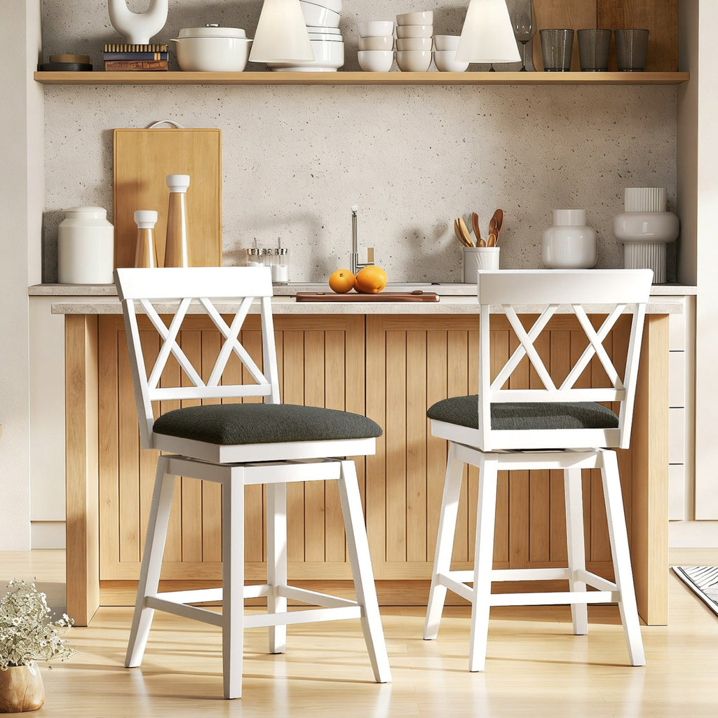 Set of 2 Swivel Bar Stools Counter Height Barstools with Backrest Upholstered Seat Cushion