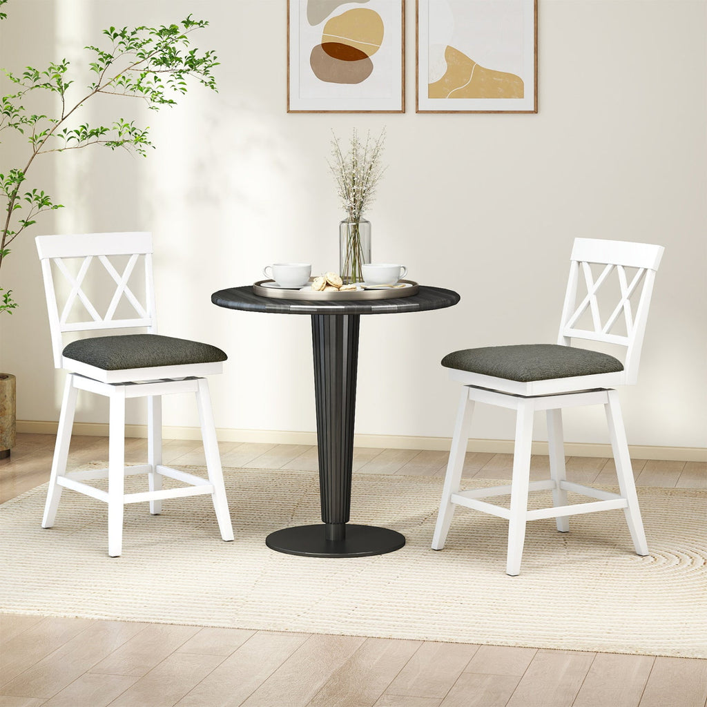 Set of 2 Swivel Bar Stools Counter Height Barstools with Backrest Upholstered Seat Cushion