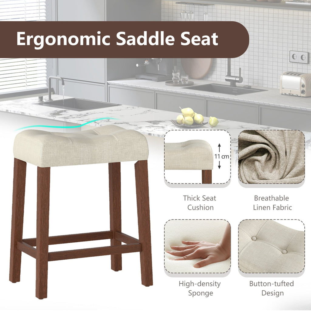 Set of 2 Upholstered Counter Height Bar Stool with Curved Saddle-Seat