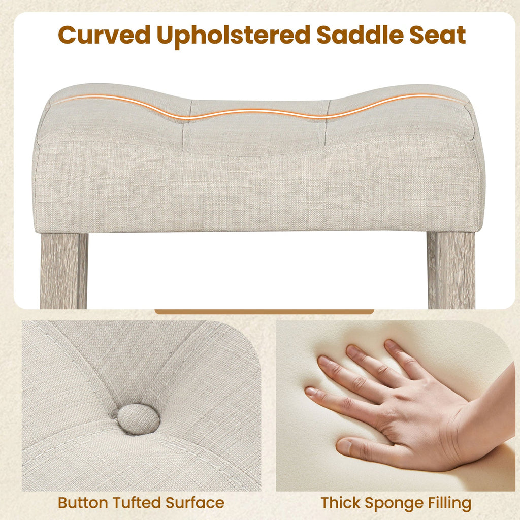 Set of 2 Upholstered Counter Height Bar Stool with Curved Saddle-Seat