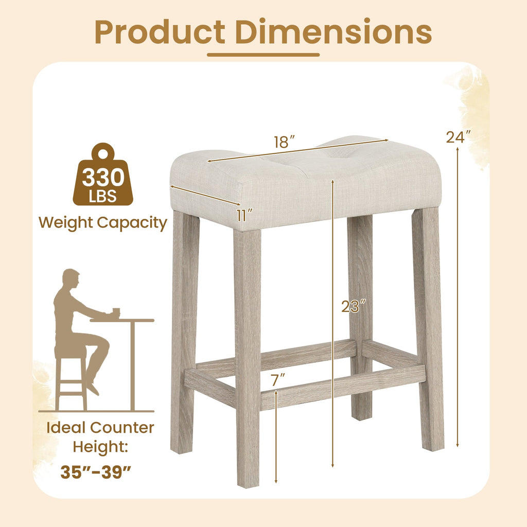 Set of 2 Upholstered Counter Height Bar Stool with Curved Saddle-Seat