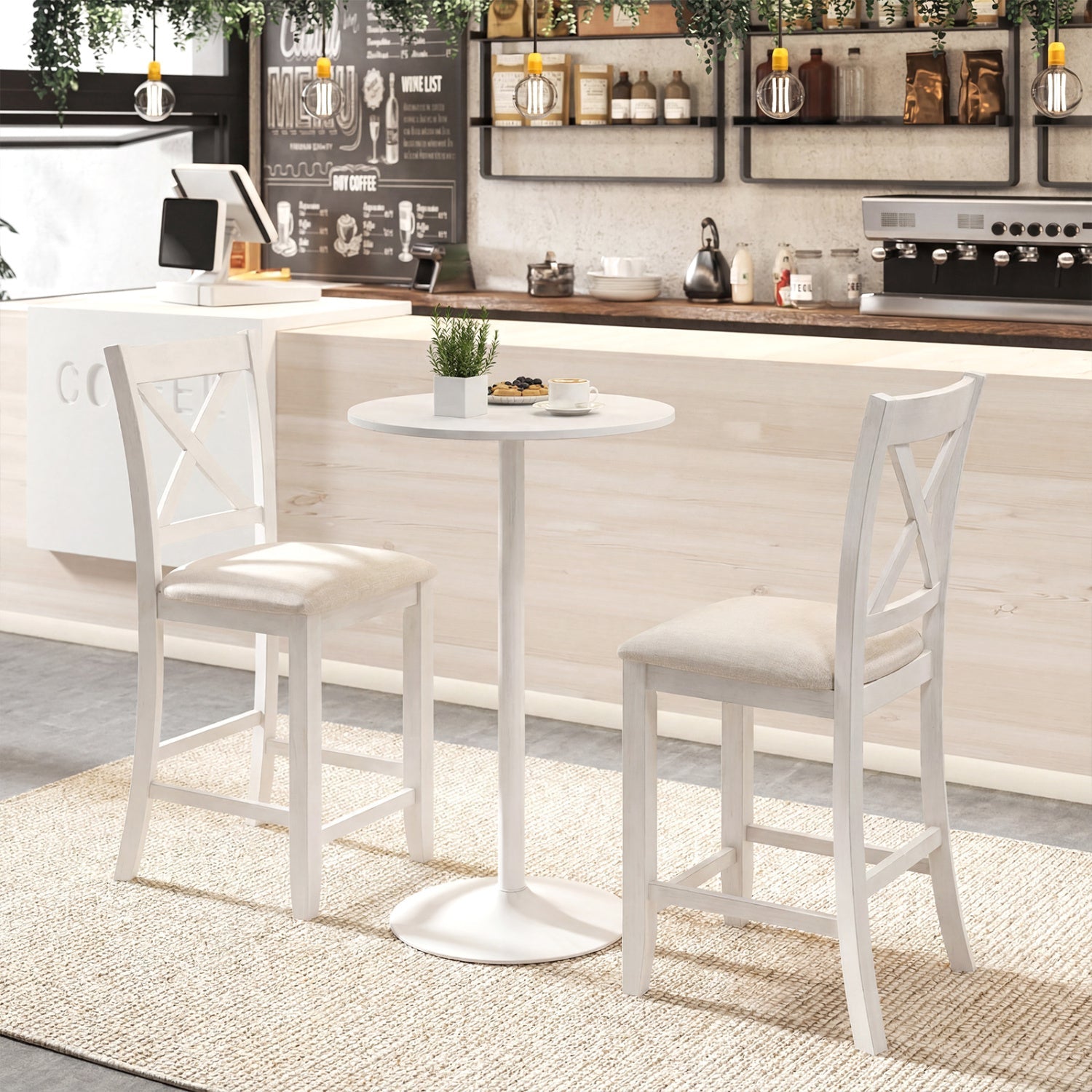 Counter Height Bar Stools Set of 4 with Footrest - White