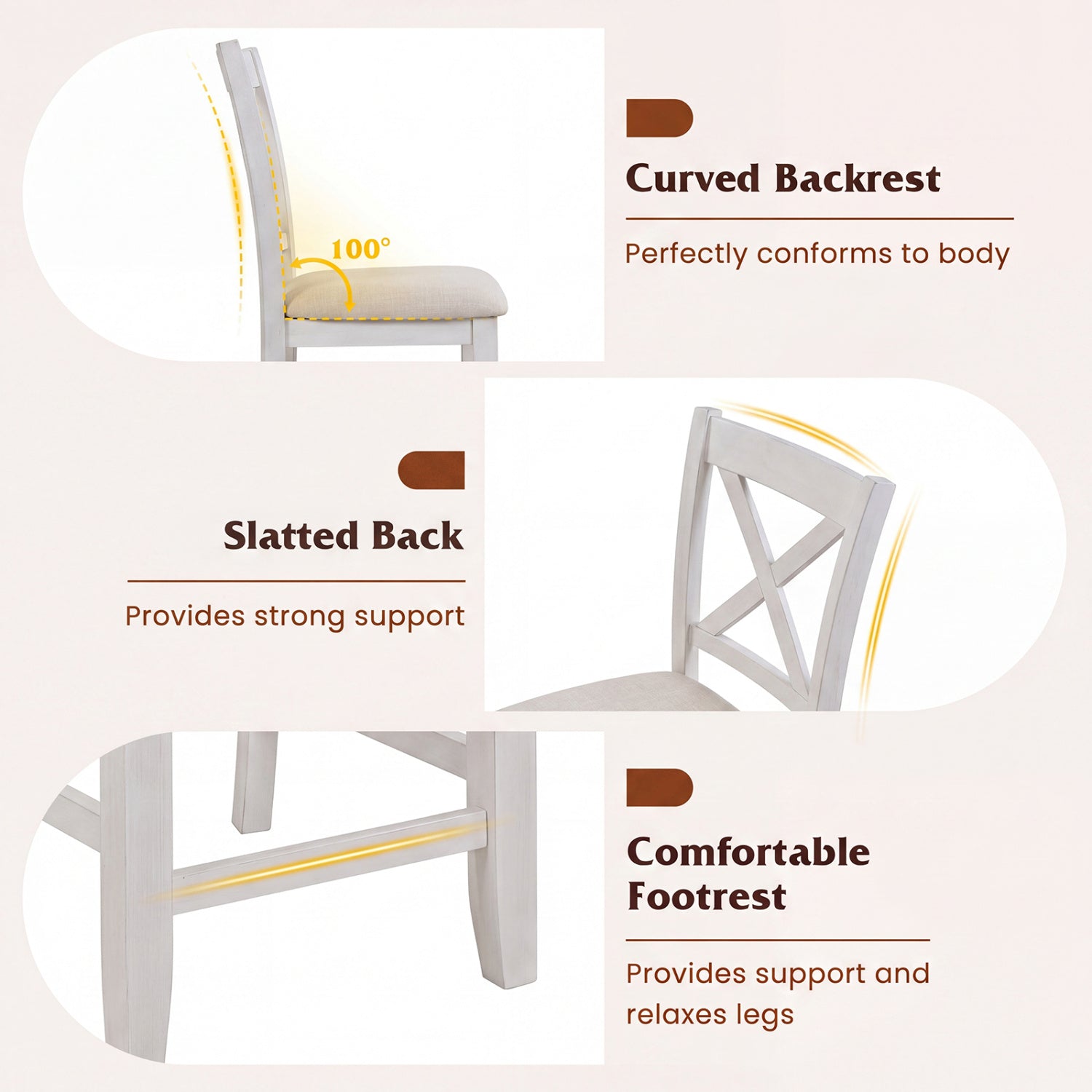 Counter Height Bar Stools Set of 4 with Footrest - White