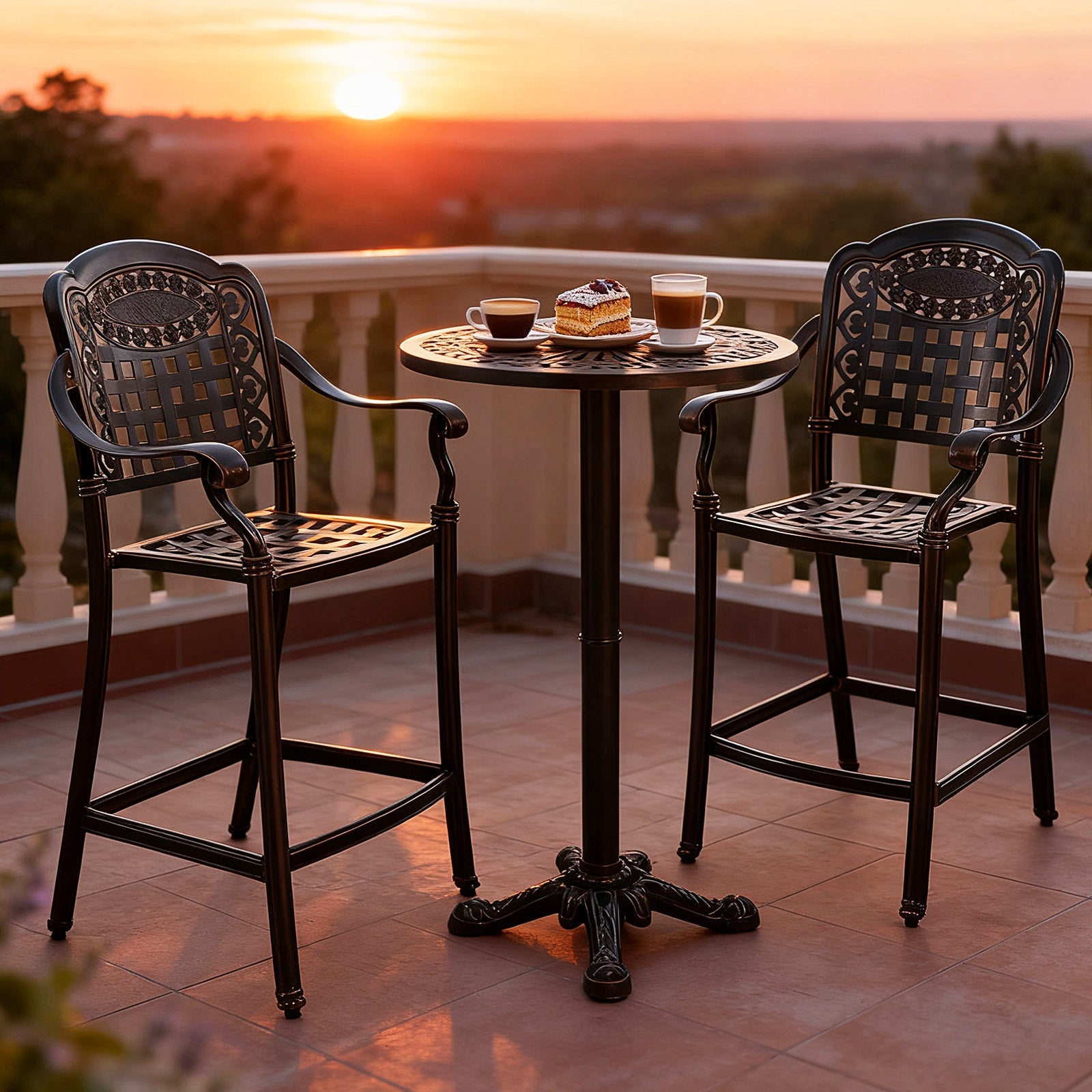 Set of 4 Outdoor Bar Stool 25.5 Inch Counter Height Cast Aluminum Bar Chairs-Copper