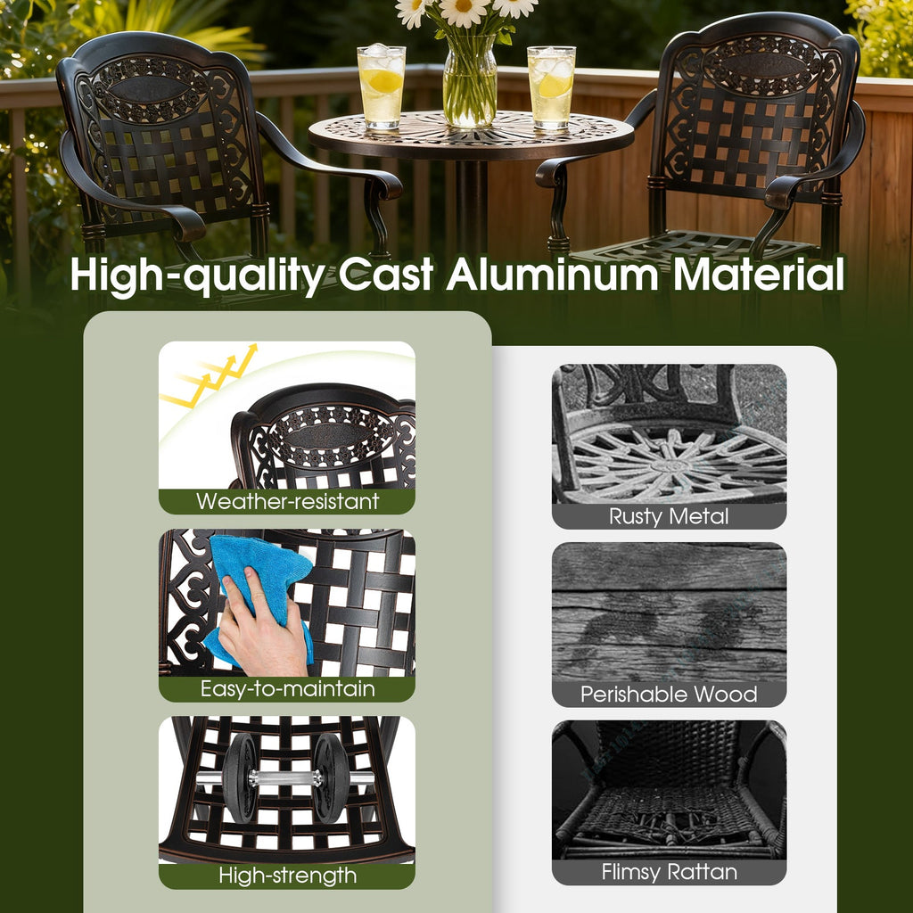 Set of 4 Outdoor Bar Stool 25.5 Inch Counter Height Cast Aluminum Bar Chairs-Copper