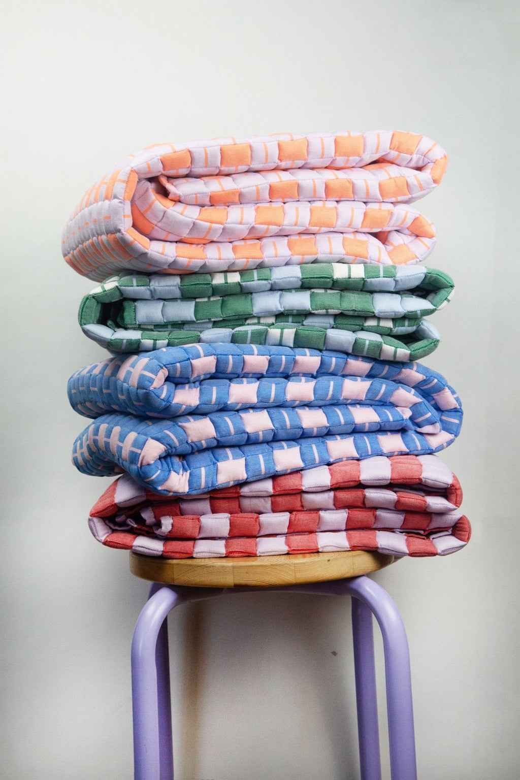 Backordered: Quilted Sujani Throw Blanket - Pastel Lilac and Neon Orange