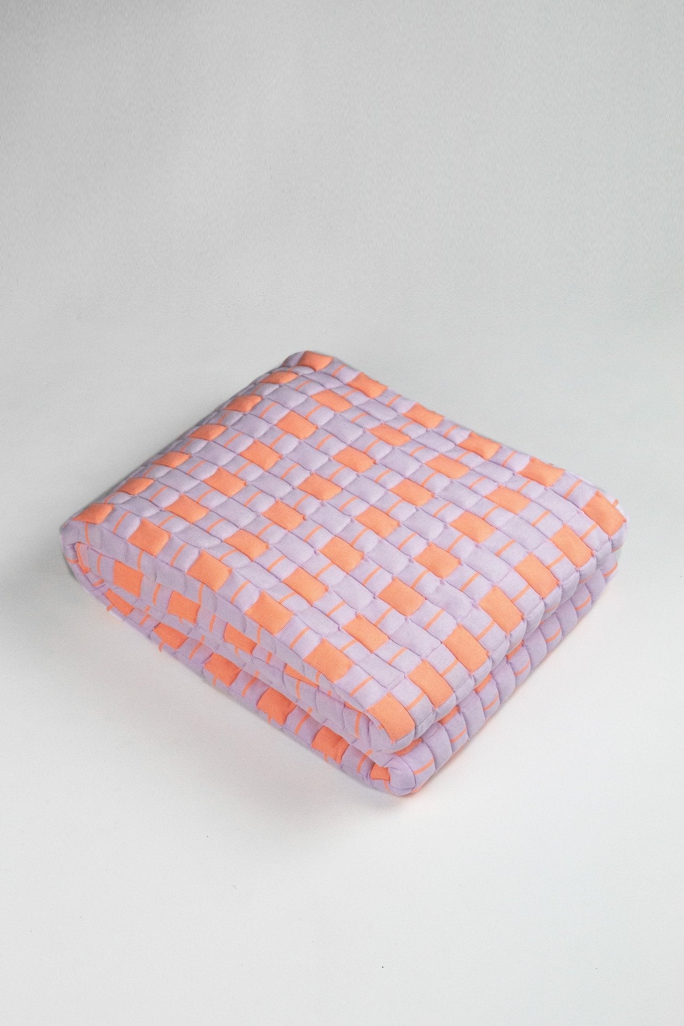Backordered: Quilted Sujani Throw Blanket - Pastel Lilac and Neon Orange