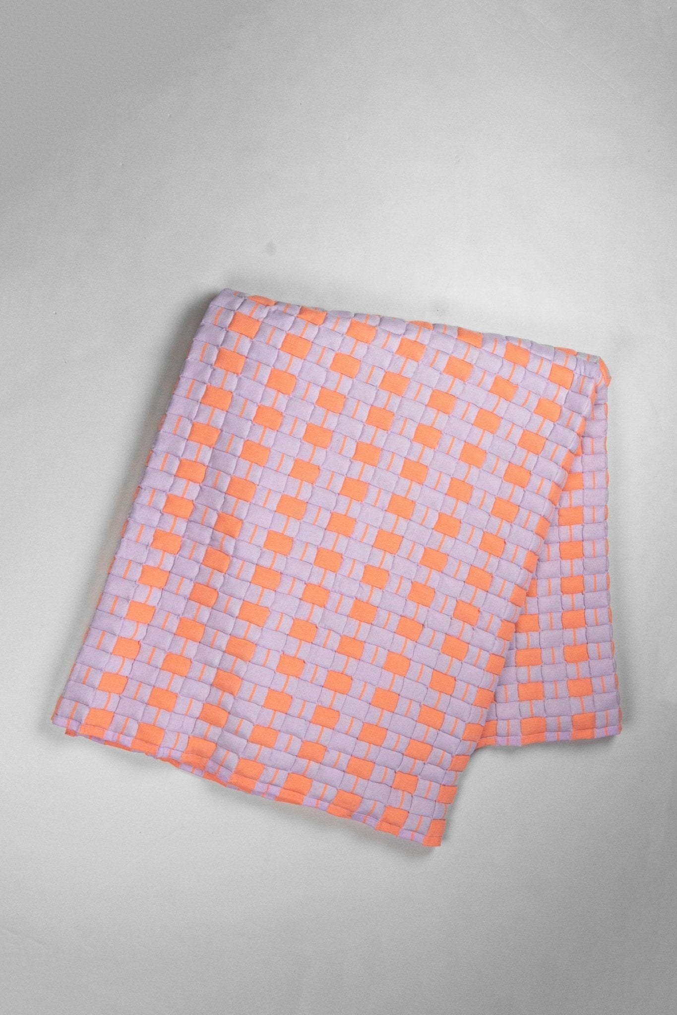 Backordered: Quilted Sujani Throw Blanket - Pastel Lilac and Neon Orange