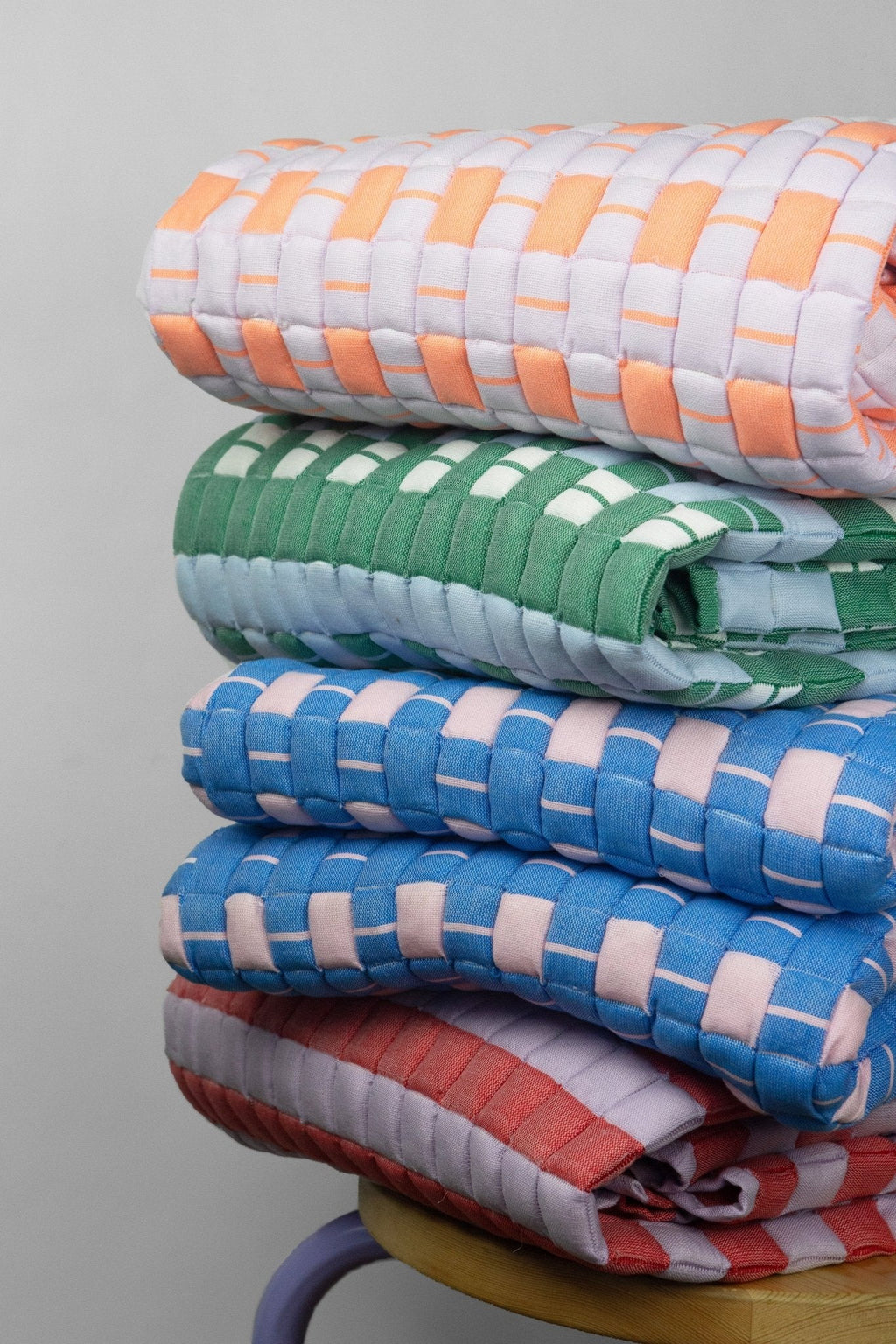 Backordered: Quilted Sujani Throw Blanket - Pastel Lilac and Neon Orange