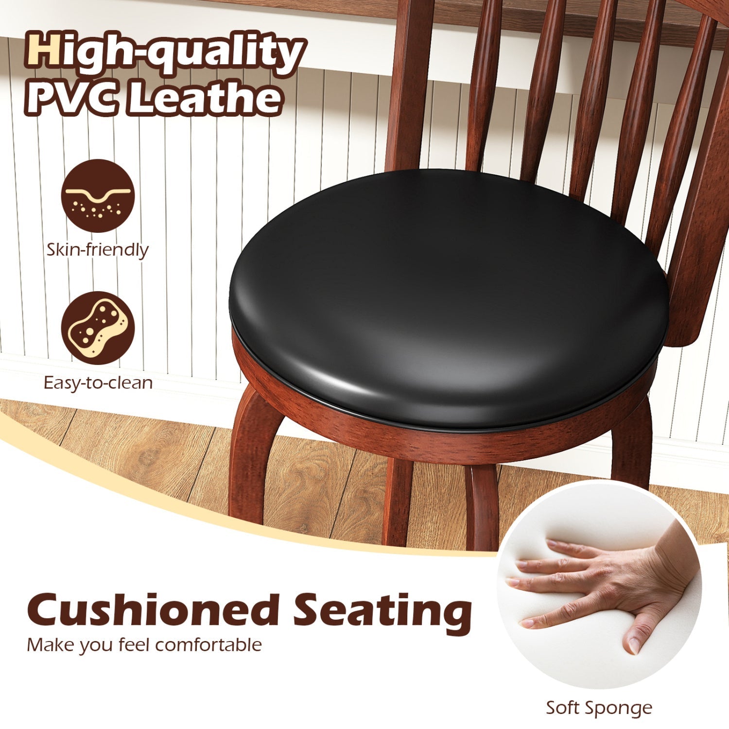 Swivel Bar Stools Set of 2 Counter Height Faux Leather Upholstered Barstools