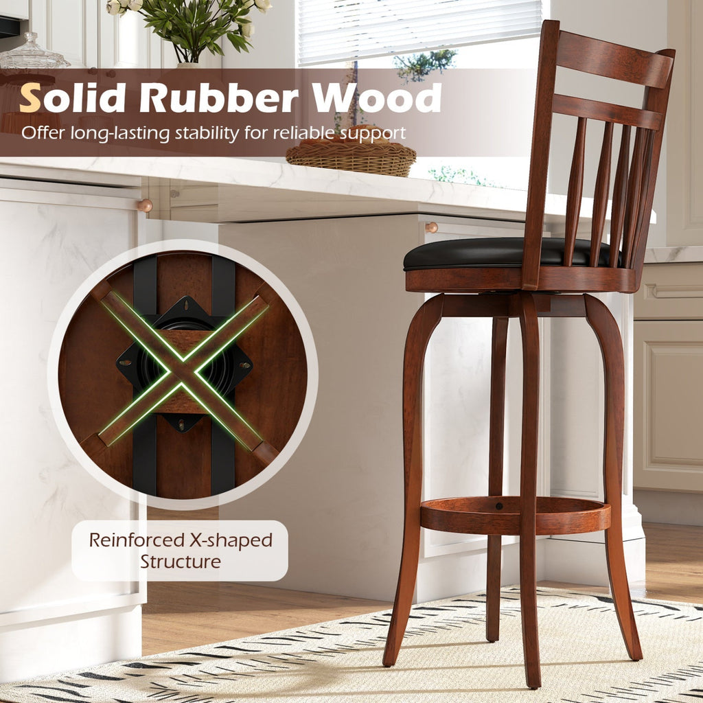 Swivel Bar Stools Set of 2 Counter Height Faux Leather Upholstered Barstools