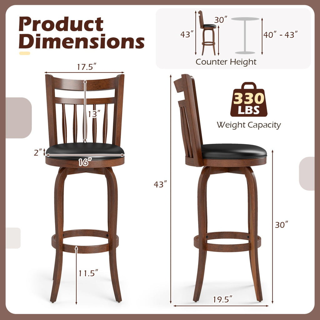 Swivel Bar Stools Set of 2 Counter Height Faux Leather Upholstered Barstools