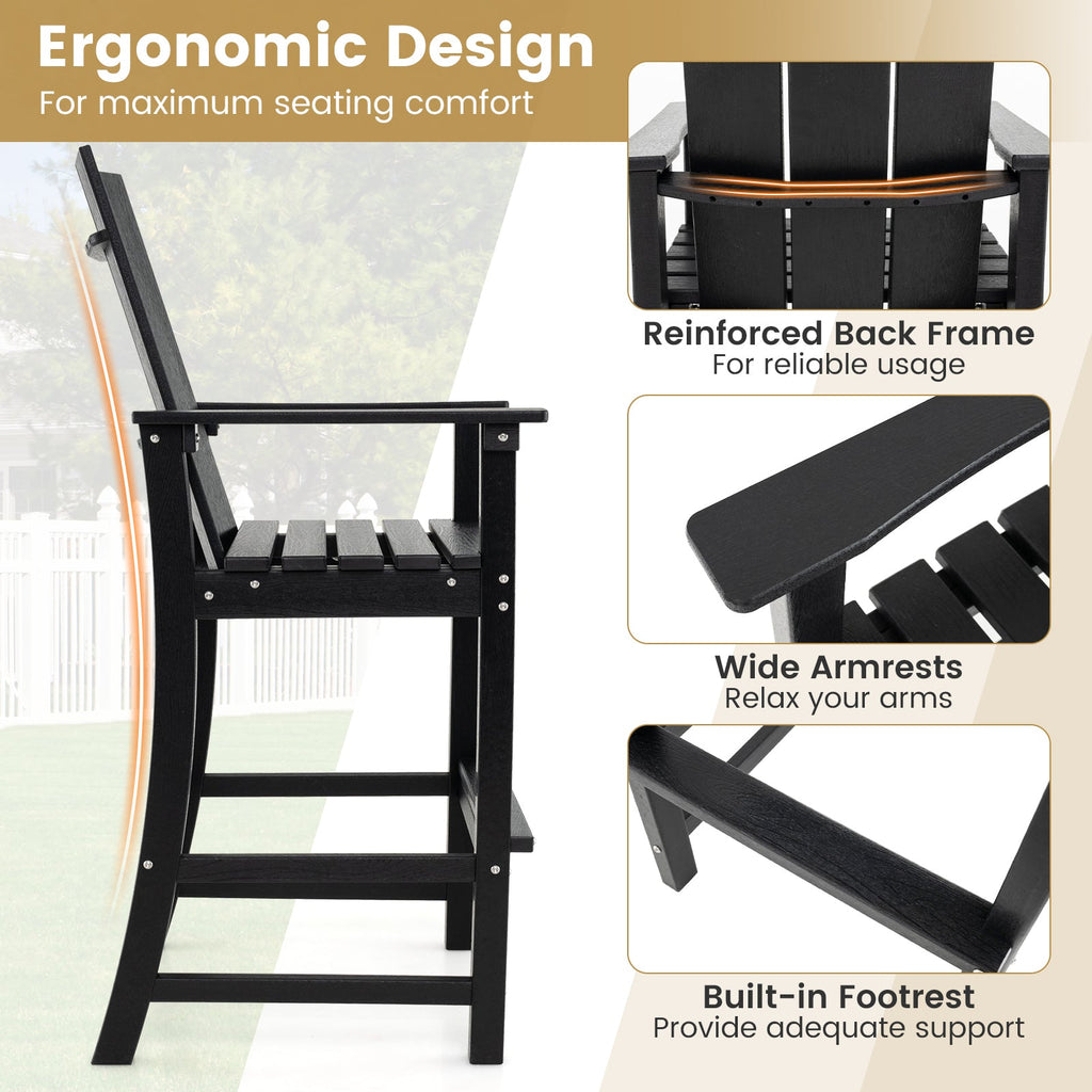 Tall Adirondack Chair Outdoor Bar Stool with Ergonomic Backrest for Backyard