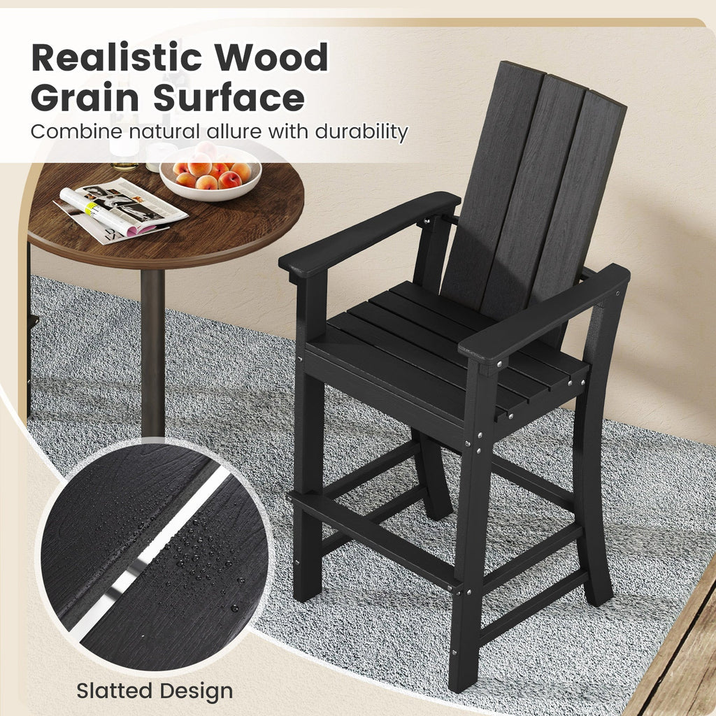 Tall Adirondack Chair Outdoor Bar Stool with Ergonomic Backrest for Backyard