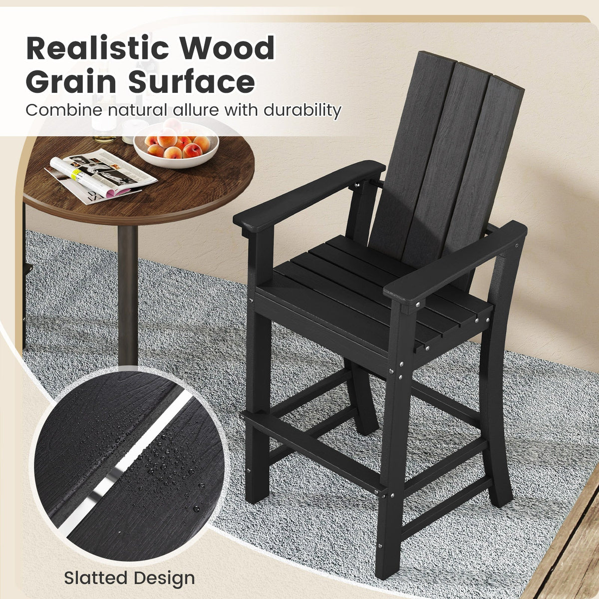 Tall Adirondack Chair Outdoor Bar Stool with Ergonomic Backrest for Backyard