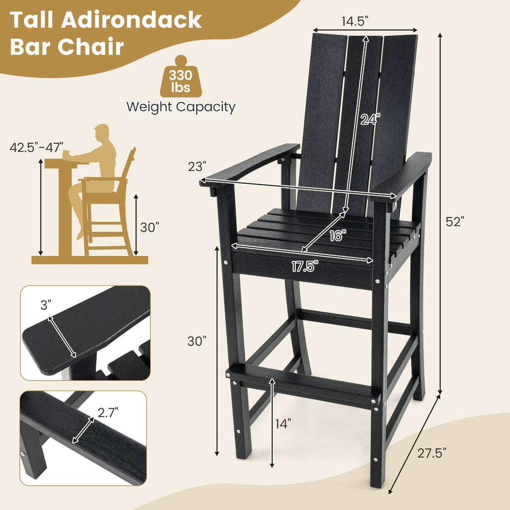 Tall Adirondack Chair Outdoor Bar Stool with Ergonomic Backrest for Backyard