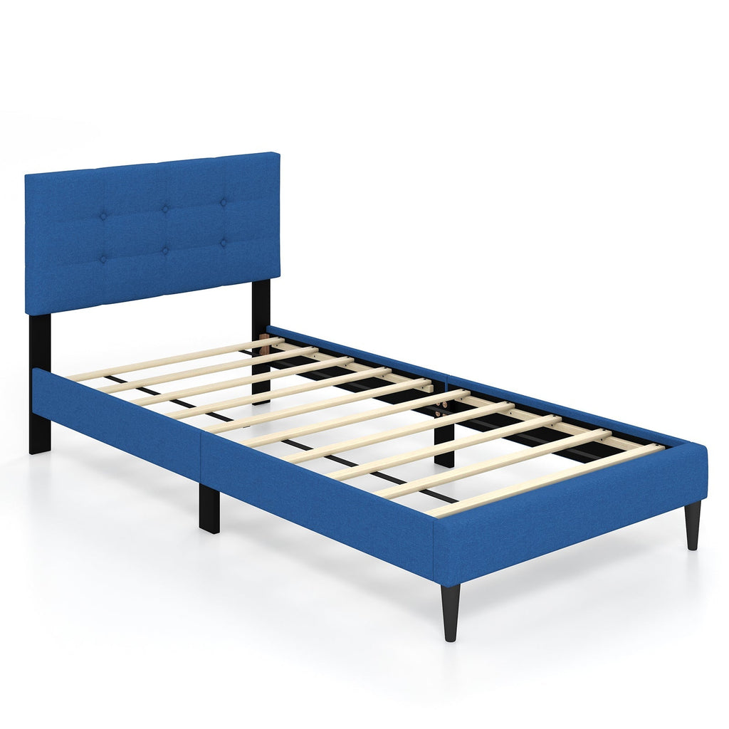 Twin Size Upholstered Platform Bed with Button Tufted Headboard-Gray