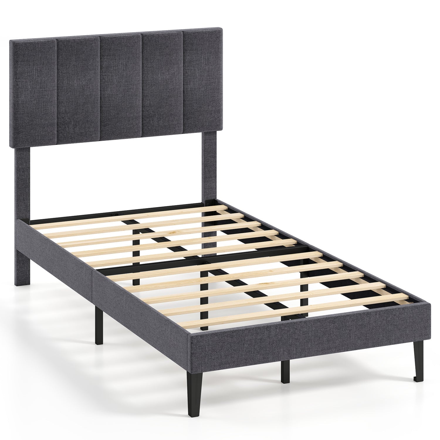 Upholstered Platform Bed with Adjustable Headboard - Twin Size